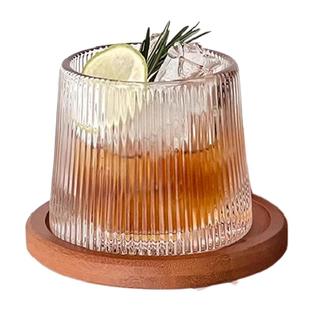 创意旋转带杯垫解压玻璃杯不倒翁威士忌酒杯咖啡杯果汁杯啤酒杯子