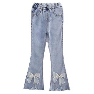 女童裤子炸街春秋女宝宝牛仔喇叭裤韩版小女孩单裤洋气薄长裤休闲