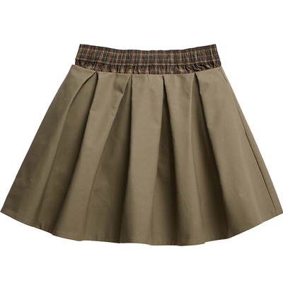 格纹拼接双腰头花苞半裙