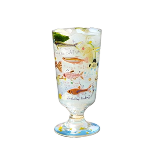 多彩热带鱼高脚玻璃杯杯海洋可爱漂亮奶茶杯水杯果汁杯抗联名