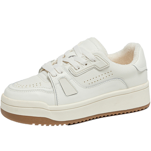 小白鞋女款2025新款冬厚底加棉高级感百搭真皮休闲运动二棉鞋板鞋