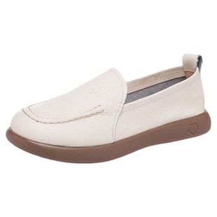 真皮小白鞋女2026春新款头层牛皮乐福鞋女单鞋软底豆豆护士妈妈鞋