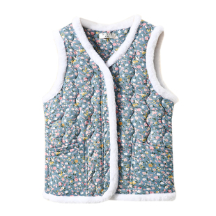 秋冬棉马甲女宽松妈妈坎肩棉服拉链背心中国风碎花棉袄上衣可外穿