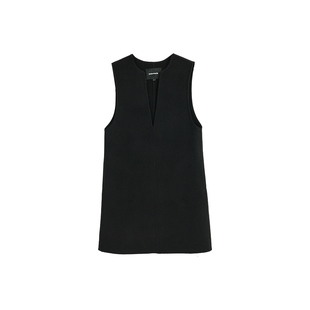 辰米范 优雅lady 1OO羊毛黑色深V领背心裙女气质双面呢连衣裙