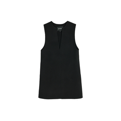 辰米范 优雅lady 1OO羊毛黑色深V领背心裙女气质双面呢连衣裙