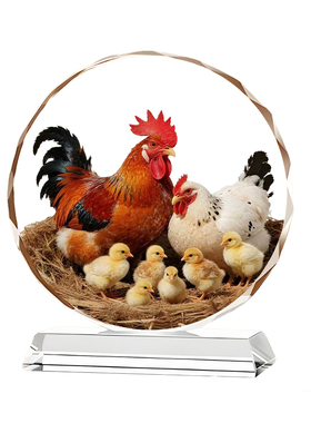 水晶招财大红公鸡摆件吉祥物高档