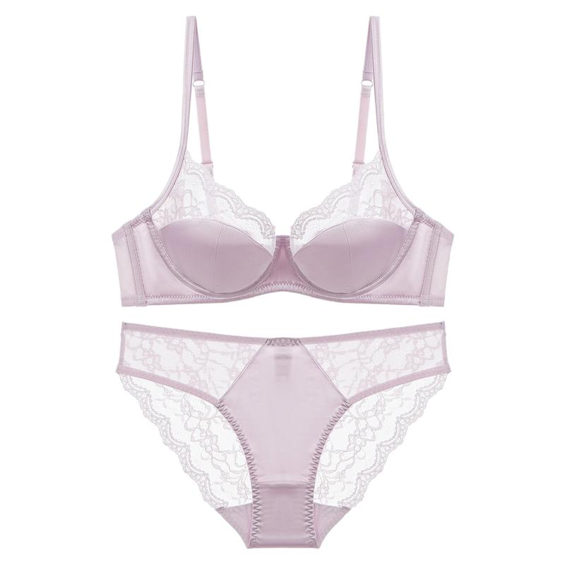 维多利亚多培尔性感法式内衣女薄聚拢小胸防下垂纯欲蕾丝文胸套装