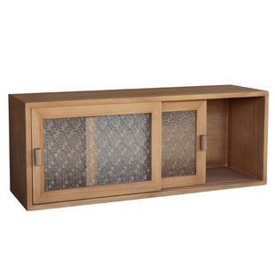 叁杉家居法式复古推拉门木制桌面收纳柜化妆品杯子茶具防尘置物架