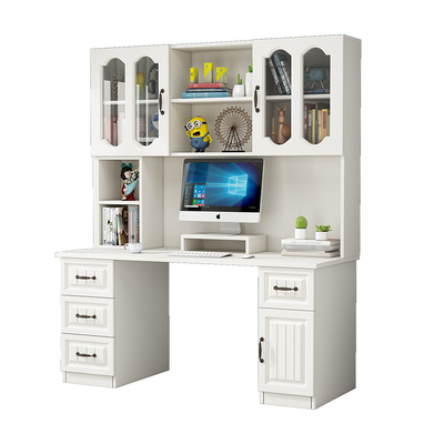 实木书桌书架组合一体卧室学习桌