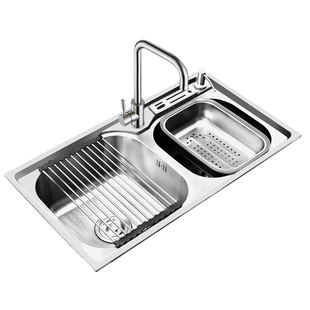 厨房水槽一体水池不锈钢洗菜盆双槽洗碗池加厚拉丝洗菜池水盆双盆