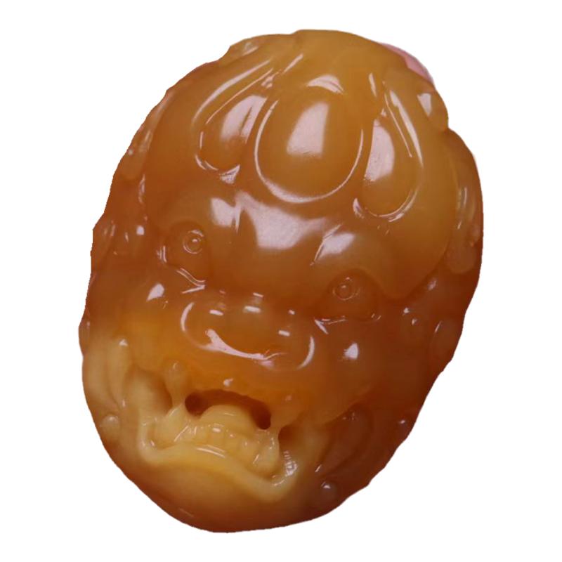 天然缅黄玉化料兽面般若吊坠挂件金刚星月108菩提手串长串diy配饰