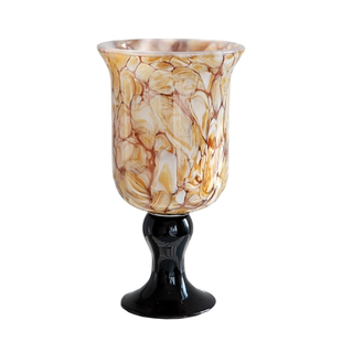 中古法式风高脚复古宽口琥珀玻璃花瓶高级感桌面水培摆件琉璃花器