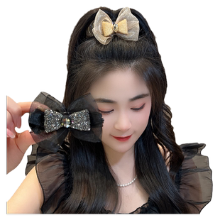 甜美双面网纱蝴蝶结发夹丸子头抓夹2024年新款鲨鱼夹子发卡头饰女