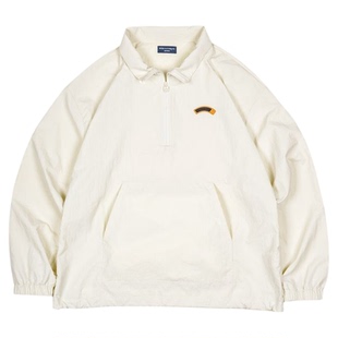 马登美式复古轻薄款半拉链立领宽松长袖卫衣运动套头外套上衣女春