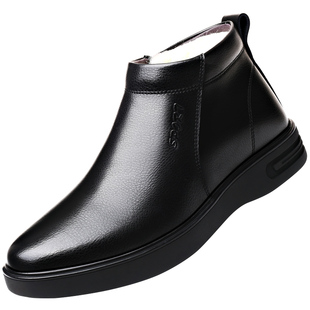 冬季真皮羊毛棉鞋男加绒加厚保暖男士棉皮鞋东北户外皮毛一体男鞋