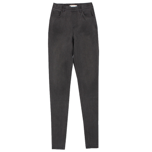 高弹松紧腰牛仔裤女紧身显瘦2025春秋软薄绒深灰弹力九分小脚靴裤