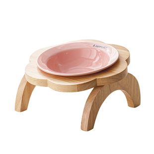 元気喵丨飞碟猫碗陶瓷花朵碗架可爱宠物碗托护颈防打翻猫食盆狗碗