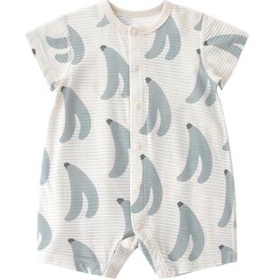 婴儿衣服夏季短袖薄款新生儿哈衣爬服莫代尔棉外出夏装宝宝连体衣