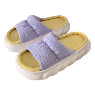 细细条 可爱居家凉拖鞋女夏日式四季通用亚麻拖鞋软厚底防滑静音