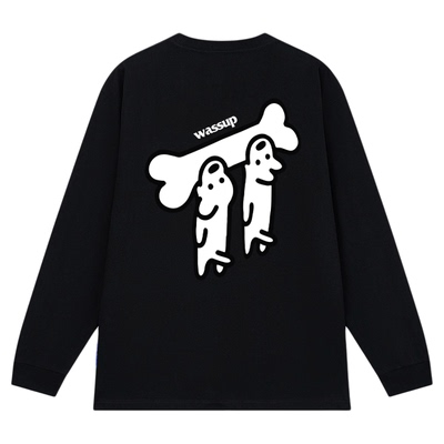WASSUP小狗涂鸦重磅长袖T恤男秋