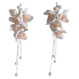 新娘高档婚纱耳环韩式仙气流苏羽毛花朵耳饰结婚礼服外景写真配饰