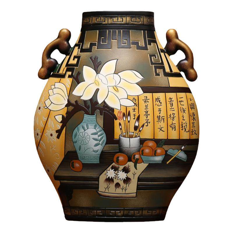 玄关隔断复古陶瓷插花摆件中国风