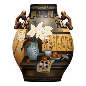 玄关隔断复古陶瓷插花摆件中国风