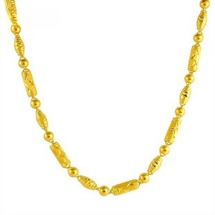 黄金橄榄枝项链男士纯真金包银项链霸气圆珠老板链金店同款送老公