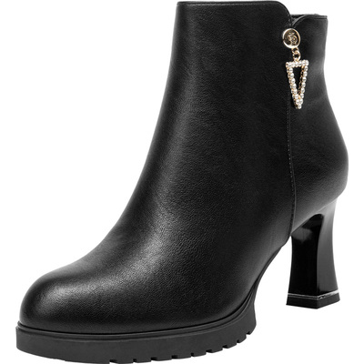 大东女靴短靴通勤时装靴圆头