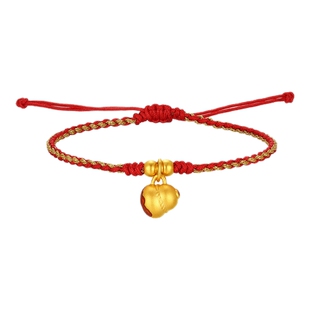 潮宏基小胖葫黄金手链足金手绳手饰红绳5D硬金葫芦福禄国潮礼物