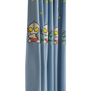 高温定型全遮光儿童卡通奥特曼蓝色成品窗帘环保定制飘窗绣花布帘