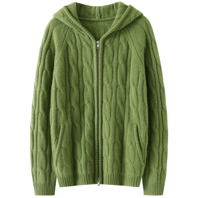 自留啊~这才是想要的！加厚100%纯山羊绒拉链开衫纯羊绒连帽毛衣