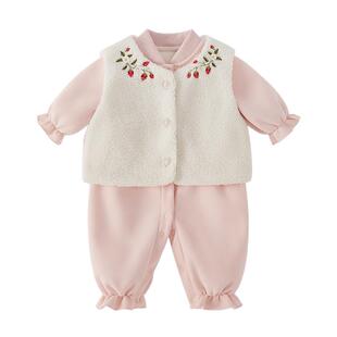 [抗菌远红外]婴儿连体衣秋冬女婴两件套哈衣新生套装一岁宝宝衣服