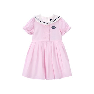 TeenieWeenie Kids小熊童装舒适夏季款女童学院风翻领条纹连衣裙