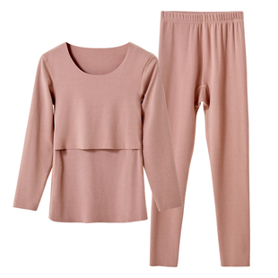 哺乳秋衣秋裤套装产后喂奶保暖内衣加绒大码德绒月子服睡衣秋冬款