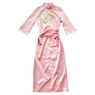 花样年华粉色旗袍新中式日常可穿改良高腰年轻款2025高端洋气修身