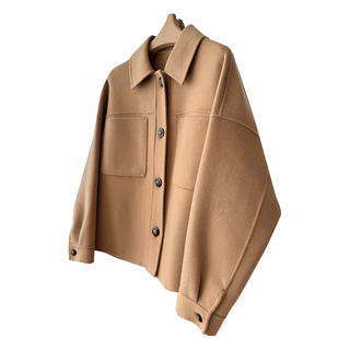 促销 夹克款翻领10%山羊绒羊毛双面呢大衣小个子短款呢子外套