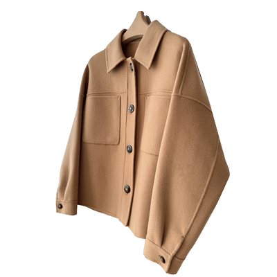 10%羊绒夹克款双面呢大衣翻领