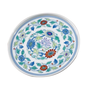 富玉窑盖置景德镇手绘青花斗彩五彩团菊功夫茶壶茶道配件高端盖托