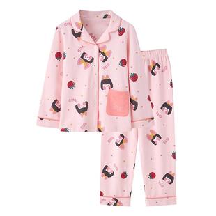 英博伦春秋款女童睡衣纯棉中大童女孩公主母女亲子儿童家居服套装