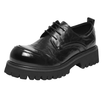 西二男士圆头商务休闲皮鞋男2026真皮大头厚底增高德比鞋XH5D3605