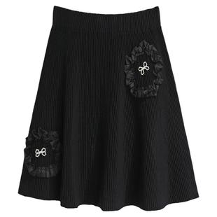 针织短裙半身裙女秋冬2025新款黑色设计感小众配打底裤穿的裙子