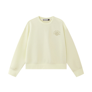 ELLE Active学院风休闲运动卫衣女花灰色圆领上衣宽松套头衫时尚