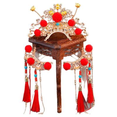 新年红色毛球流苏小元宝发钗发冠