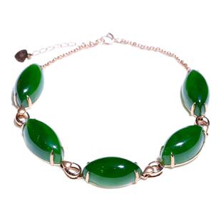 38女神天然和田玉手链a老坑料菠菜绿碧玉马眼镶嵌18k金手串送老婆