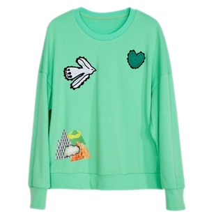 谜底套头卫衣女春新款趣味图案爱心绣花圆领上衣女231MV0123