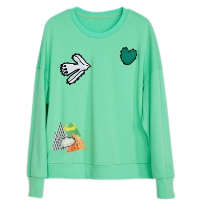 谜底套头卫衣女春新款趣味图案爱心绣花圆领上衣女231MV0123