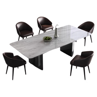 天然爵士白进口大理石长方形轻奢高端吃饭桌子高端可定制别墅餐桌