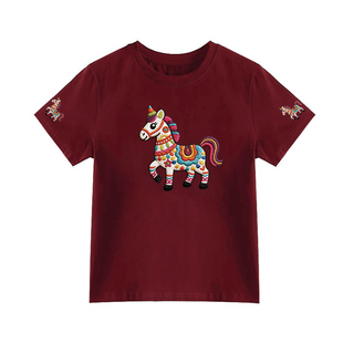 大码女装2026夏季新款遮肚子圆领胖mm显瘦新年红小马正肩短袖t恤