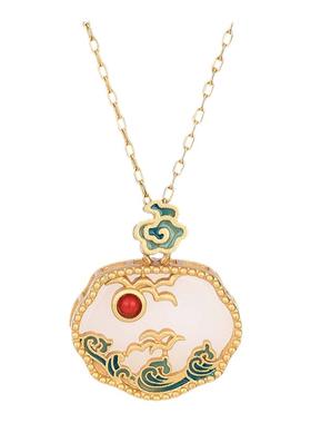 国潮仿和田玉项链仙女珐琅工艺如意平安锁挂坠中国复古风宫廷饰品